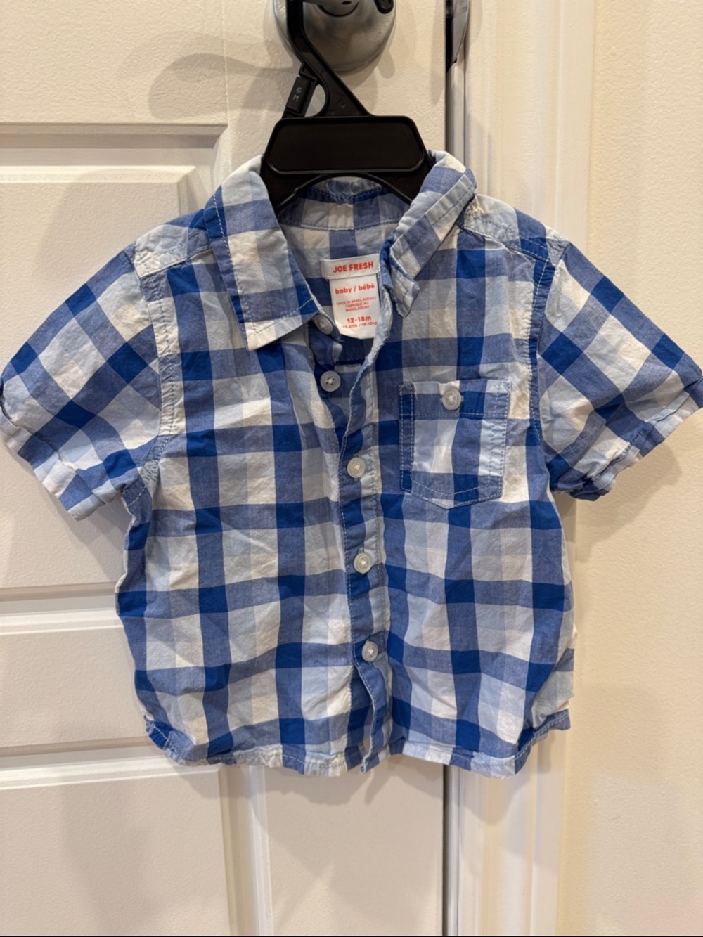 Joe Fresh Blue & White Check Short-Sleeve Button Shirt